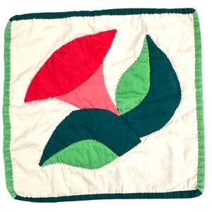 Handmade Large Cloth Vintage Hot Pad with Tulip and Leaves Design!